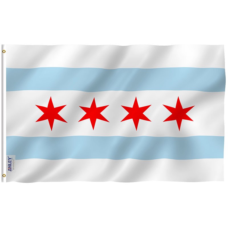 City of Chicago Flag - Chicago IL Flag Polyester with Brass Grommets 3X5Ft Banner USA