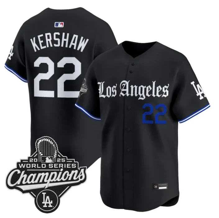 Clayton Kershaw Jersey #22 Los Angeles Dodgers Gothic Edition Premier Stitched