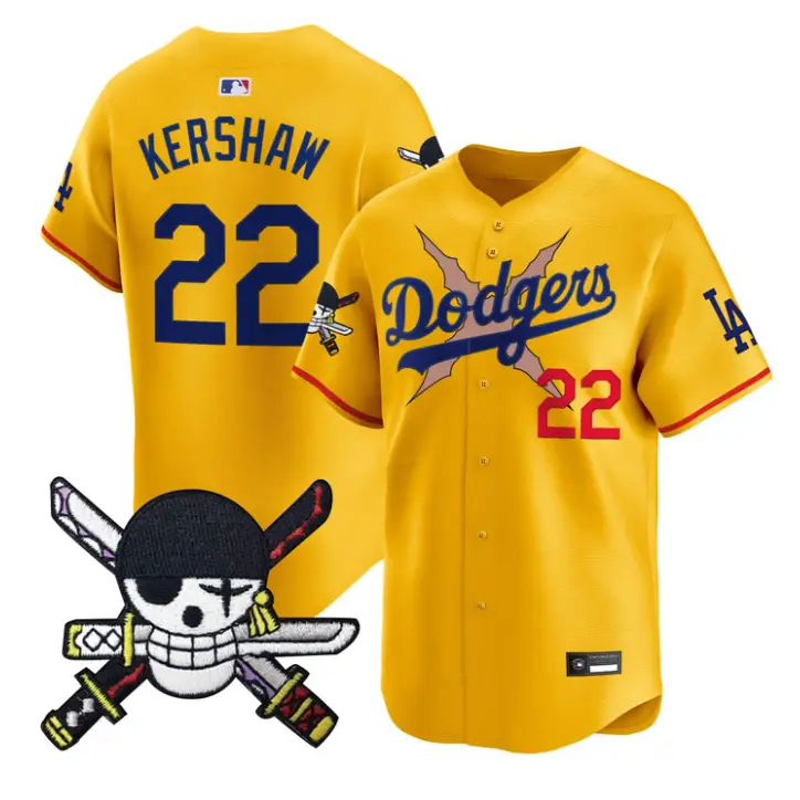 Clayton Kershaw Jersey #22 Dodgers One Piece Zoro Patch Premier Stitched