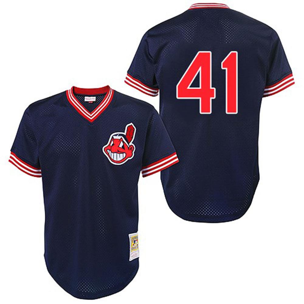 Cleveland Indians Carlos Santana Navy Throwback Mesh Pullover Jersey