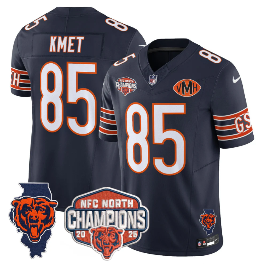 Cole Kmet Jersey #85 NFC North Champions Patch 2025 V2 Stitched Navy Alternate