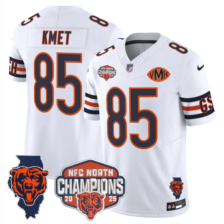 Cole Kmet Jersey #85 NFC North Champions Patch 2025 V2 Stitched Navy Alternate