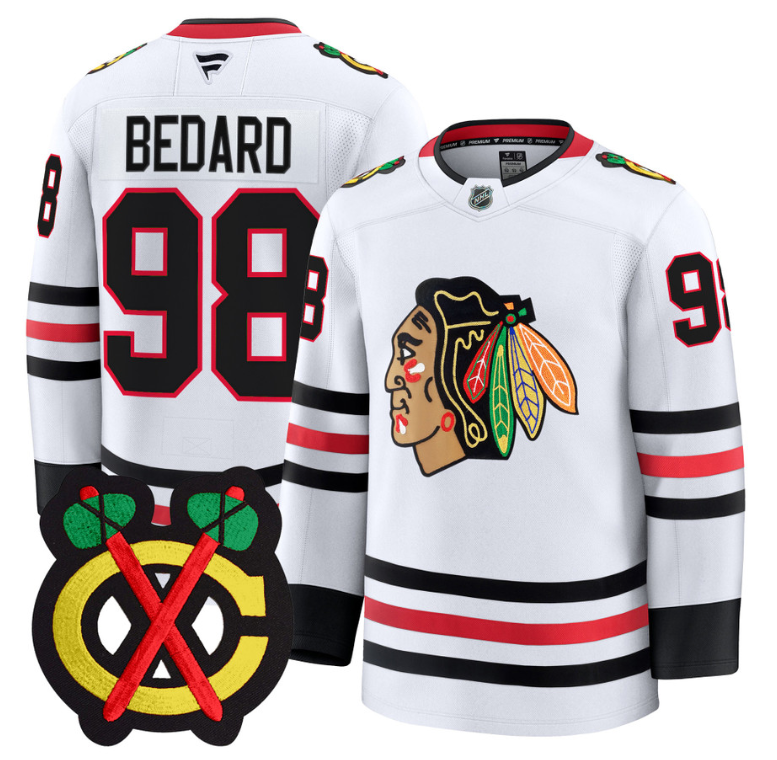Connor Bedard Jersey #98 Chicago Blackhawks Premium All Stitched White
