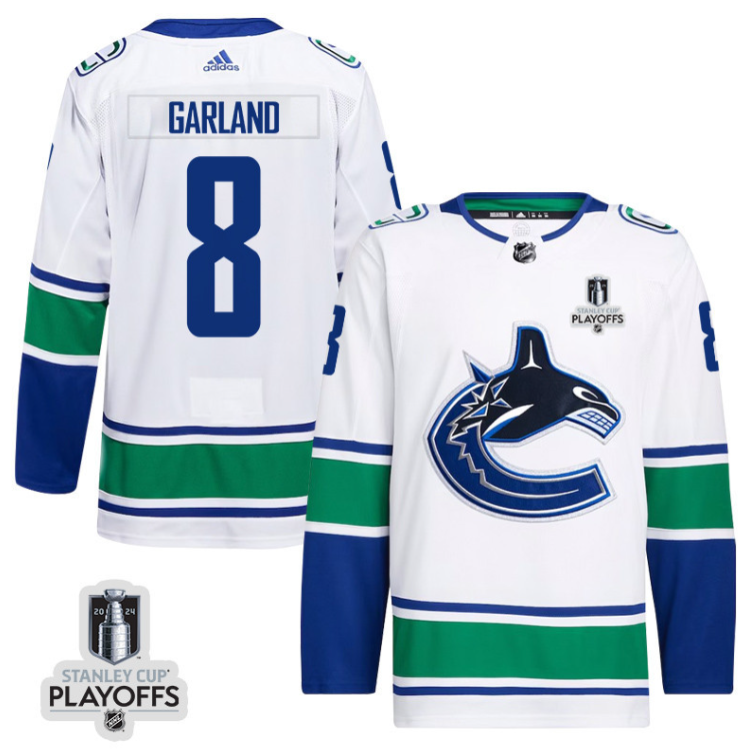Conor Garland 8 Vancouver Canucks 2024 NHL Playoffs Patch Away Jersey - Men, White