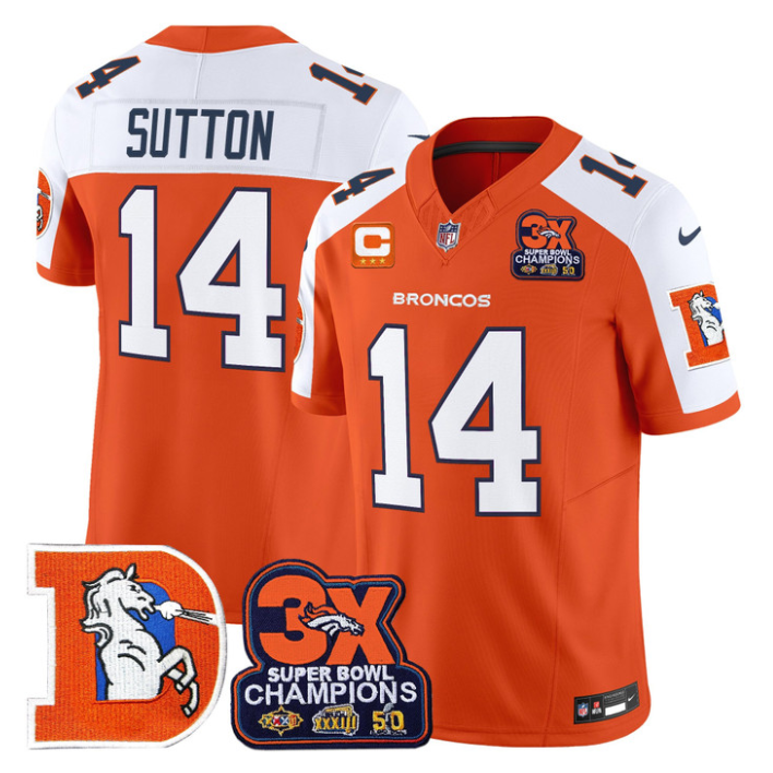 Courtland Sutton Jersey #14 Throwback Vapor 3-Time Champions Stitched Orange ALternate
