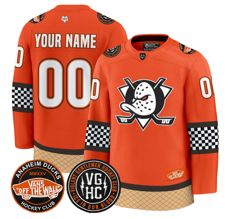 Custom Anaheim Ducks Jersey Checkerboard 2025 Premium All Stitched Orange