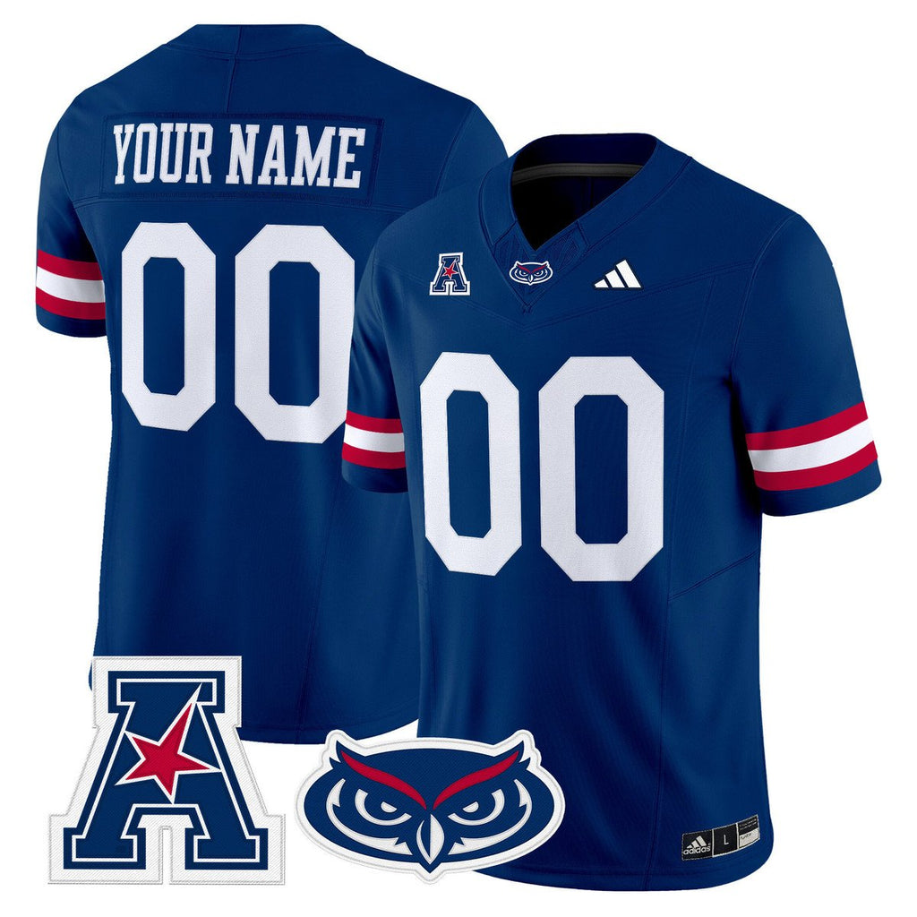 Custom Florida Atlantic Owls Jersey Name, Number 2025 All Stitched Blue
