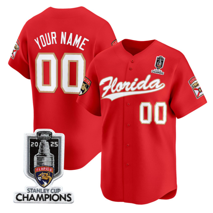 Custom Florida Panthers Baseball Jersey 2025 Stanley Cup Champions Red
