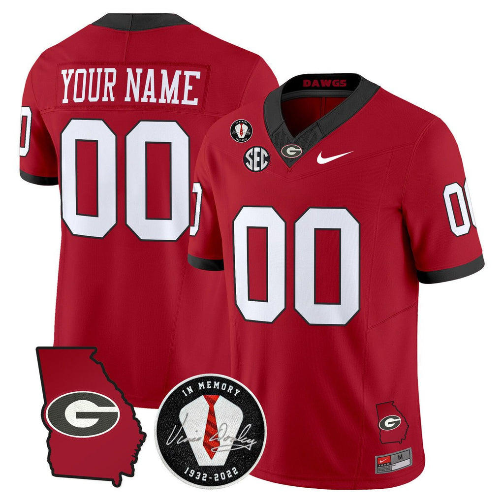 Custom Georgia Bulldogs Jersey 2025 Georgia Map, Vince Dooley Patch Red