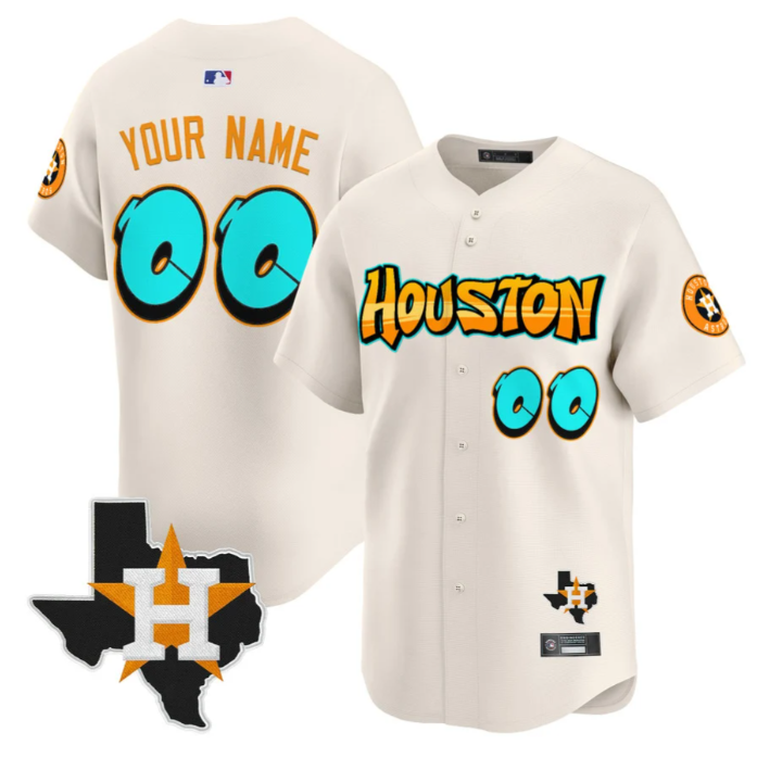 Custom Houston Astros Jersey Name, Number Graffiti H-Town Edition Stitched Cream
