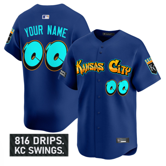 Custom Kansas City Royals Jersey Graffiti Crown Drop Limited Stitched Royal