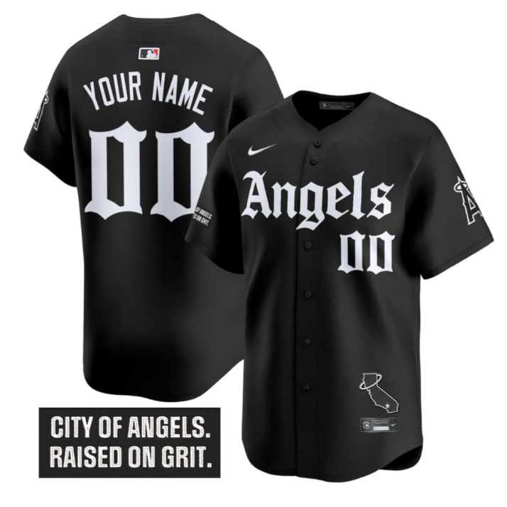 Custom Los Angeles Angels Jersey Gothic Halo Edition Stitched Black