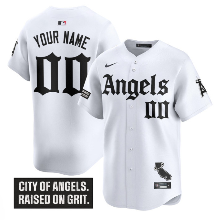 Custom Los Angeles Angels Jersey Gothic Halo Edition Stitched White
