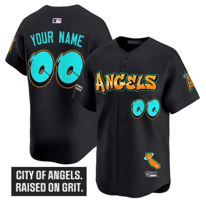Custom Los Angeles Angels Jersey Graffiti Halo Drop Edition Stitched Black