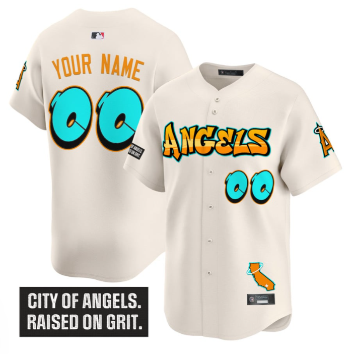 Custom Los Angeles Angels Jersey Graffiti Halo Drop Edition Stitched Cream