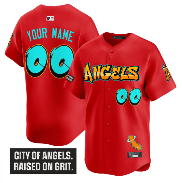 Custom Los Angeles Angels Jersey Graffiti Halo Drop Edition Stitched Red