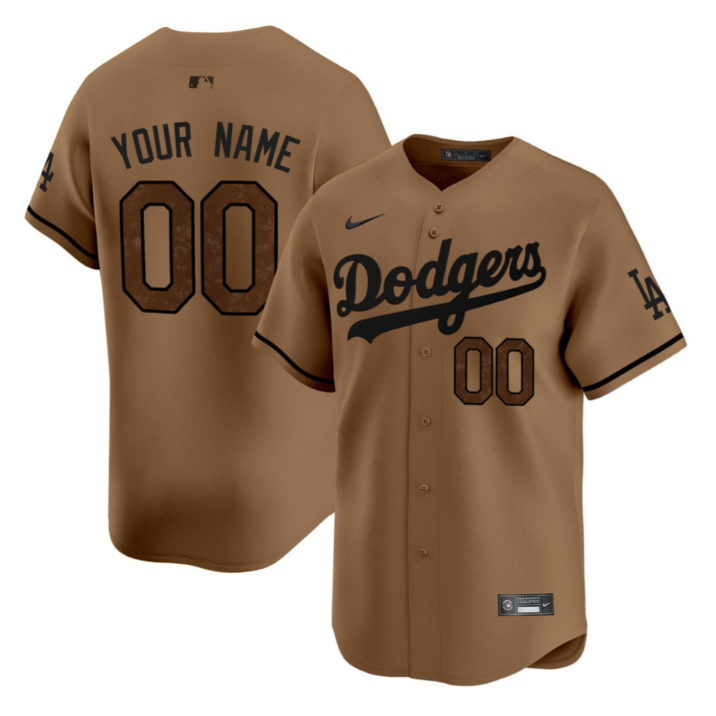 Custom Los Angeles Dodgers Brown Jersey Name and Number All Stitched