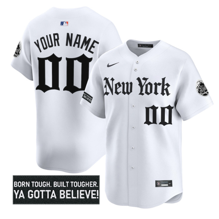 Custom New York Mets Jersey Name, Number Gothic Borough Edition Stitched White