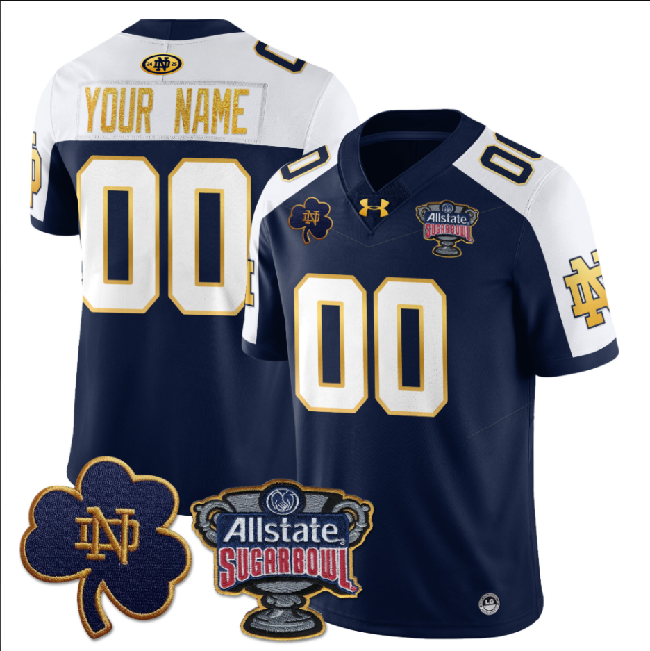Custom Notre Dame Fighting Irish Jersey Allstate Sugar Bowl Navy White Stitched