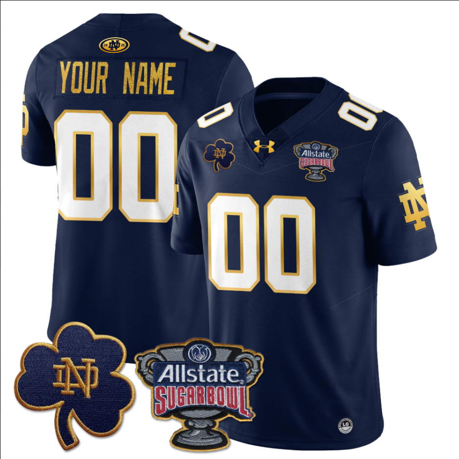 Custom Notre Dame Fighting Irish Jersey Name, Number Allstate Sugar Bowl Navy