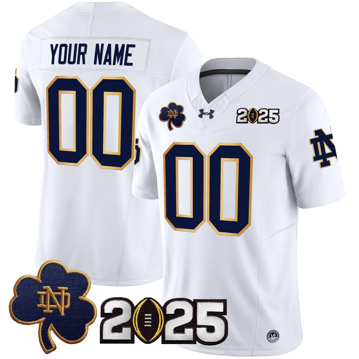 Custom Notre Dame Jersey Name, Number 2025 CFP Final Patch V3 Stitched White