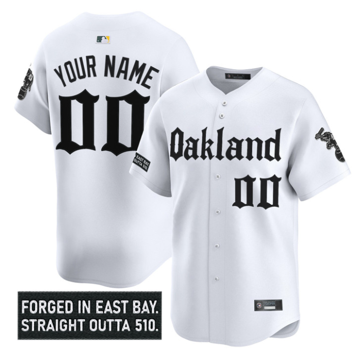 Custom Oakland Athletics Jersey Gothic East Bay Edition Stitched White