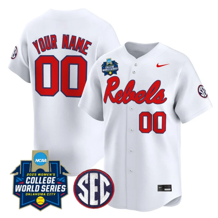 Custom Ole Miss Rebels Jersey Softball 2025 World Series Stitched White