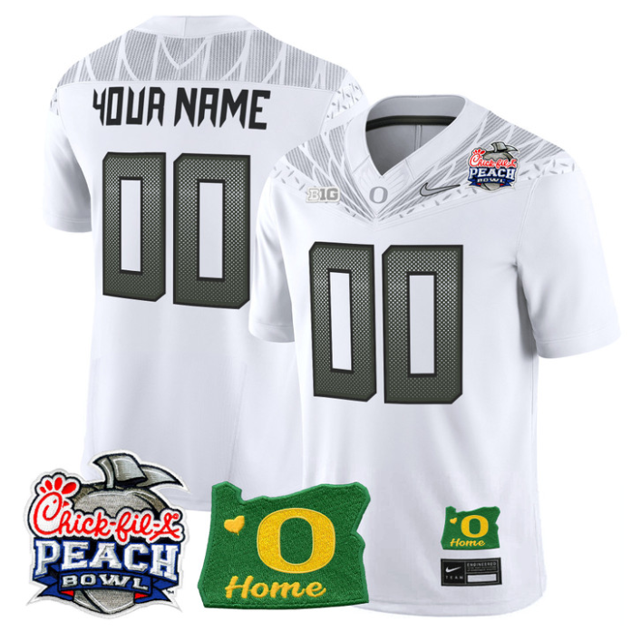 Custom Oregon Ducks Jersey 2026 Peach Bowl Oregon State Patch Stitched White