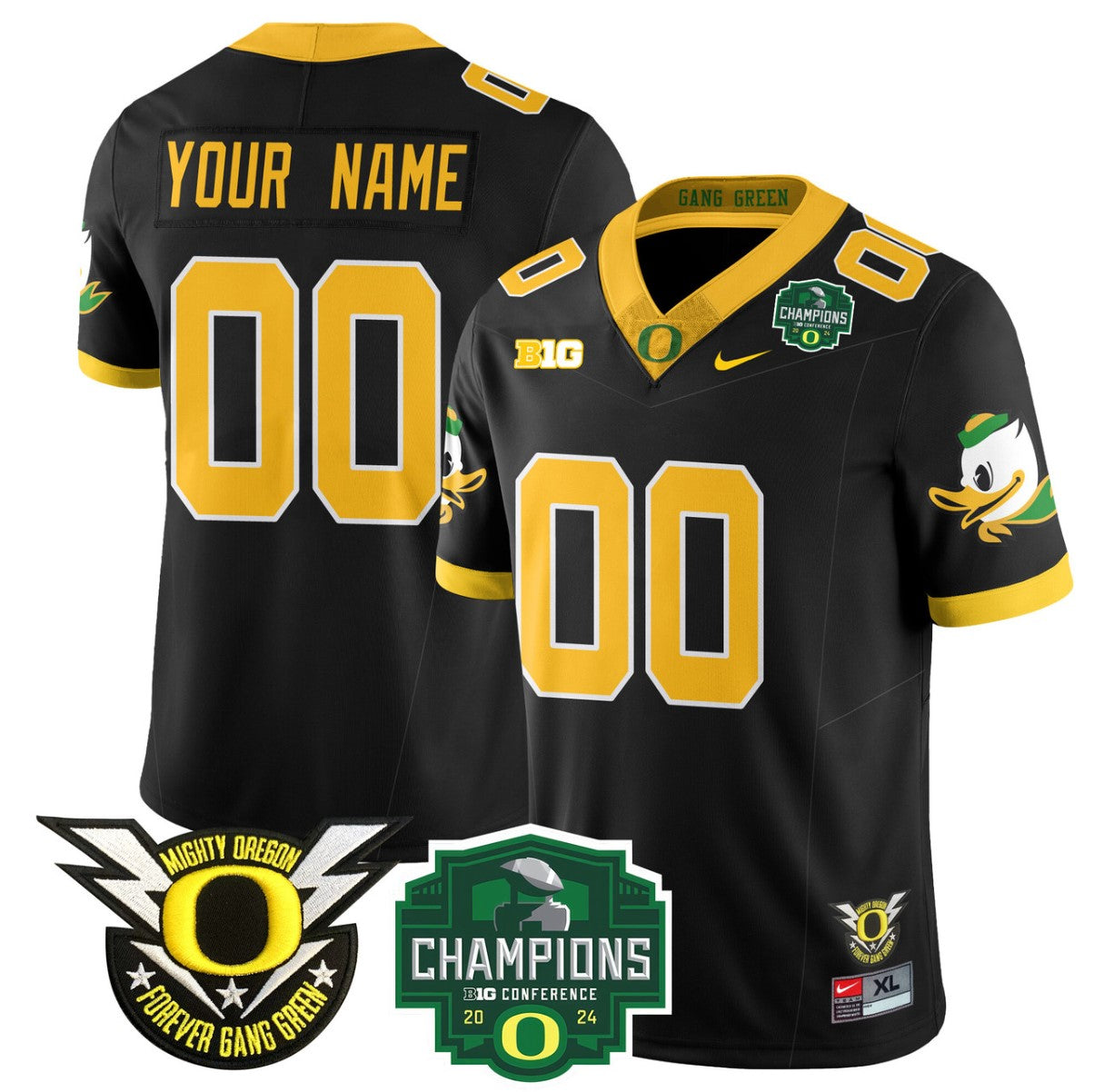Custom Oregon Ducks Jersey Name, Number 2024 Big Ten Champions Stitched Black