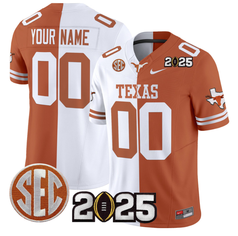 Custom Texas Longhorns Jersey 2025 CFP Final Patch Stitched Split