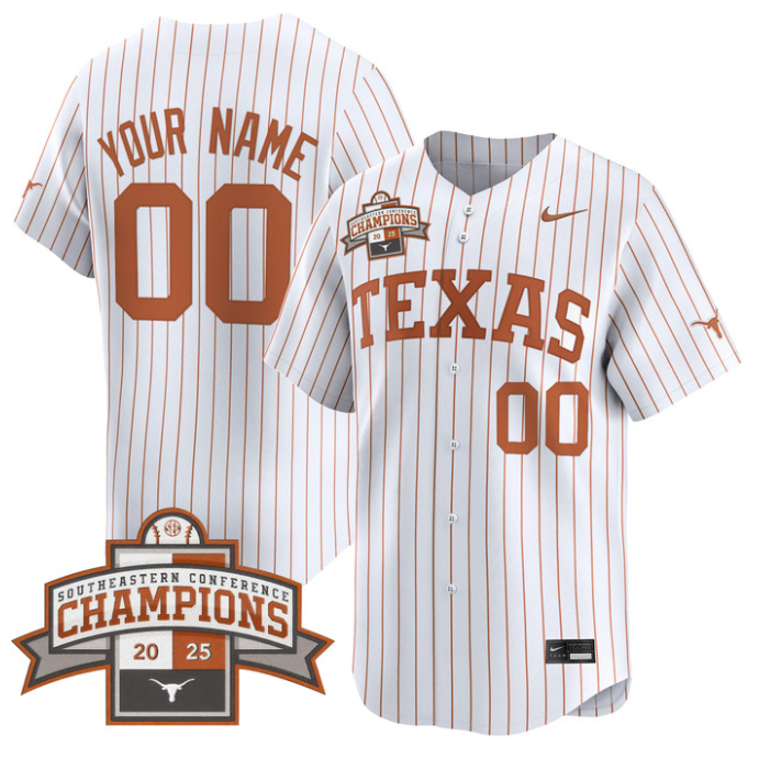 Custom Texas Longhorns Jersey 2025 Southeastern Champions Vapor Limited Stitched Pinstripe