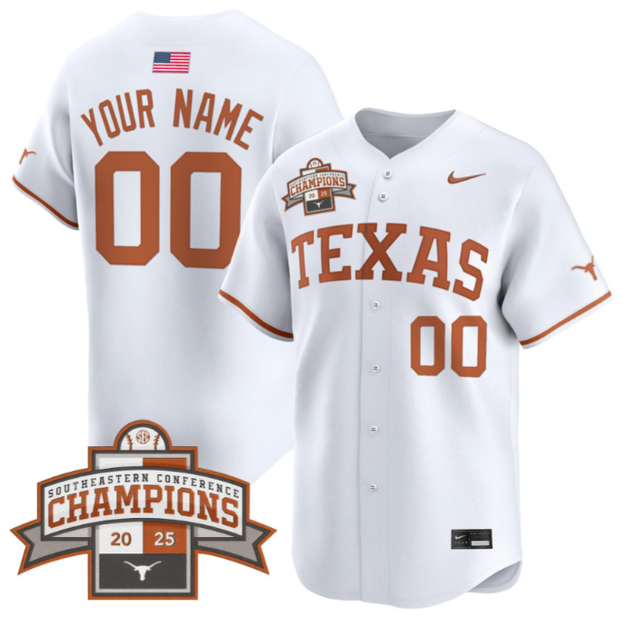 Custom Texas Longhorns Jersey 2025 Southeastern Champions Vapor Limited Stitched White