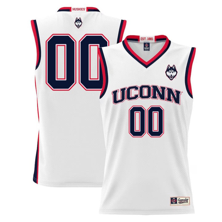 Custom UConn Huskies College Basketball Name and Number White