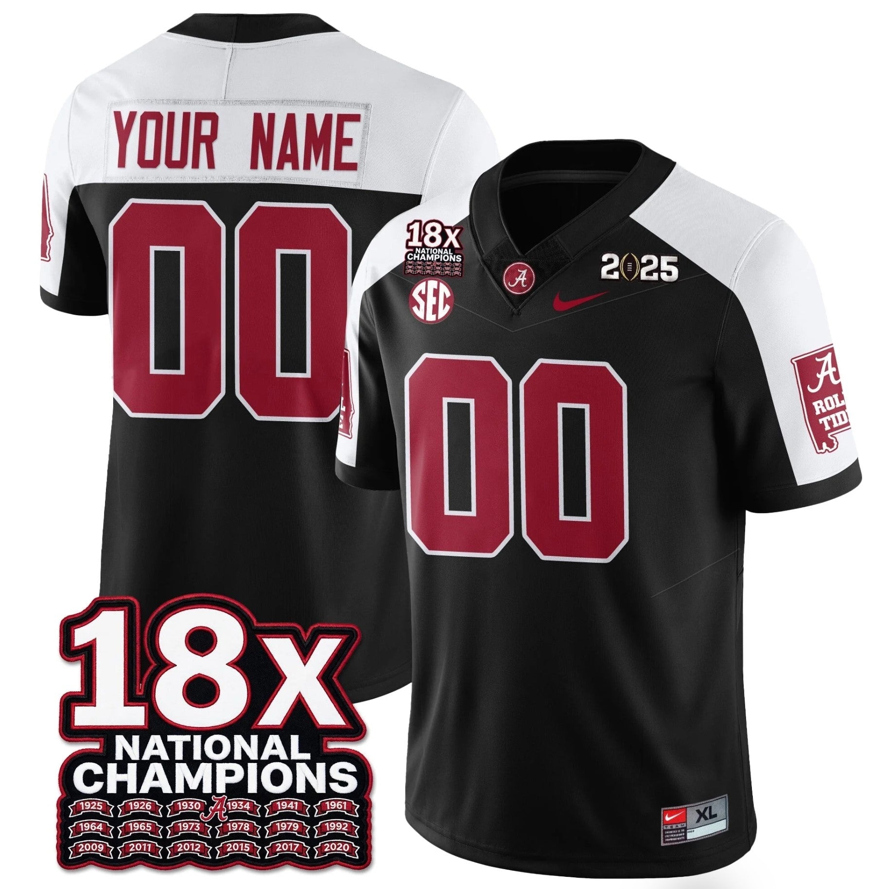 Custom Alabama Crimson Jersey 18x-Time National Champions Football Stitched