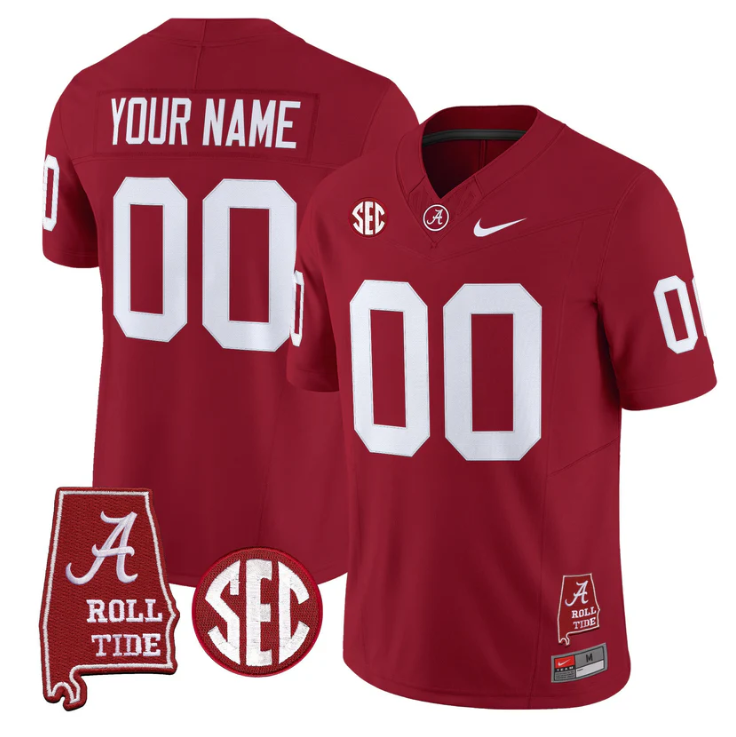 Custom Alabama Crimson Tide Jersey Name, Number Throwback Map Stitched