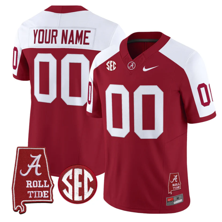 Custom Alabama Crimson Tide Jersey Name, Number Throwback Map Stitched
