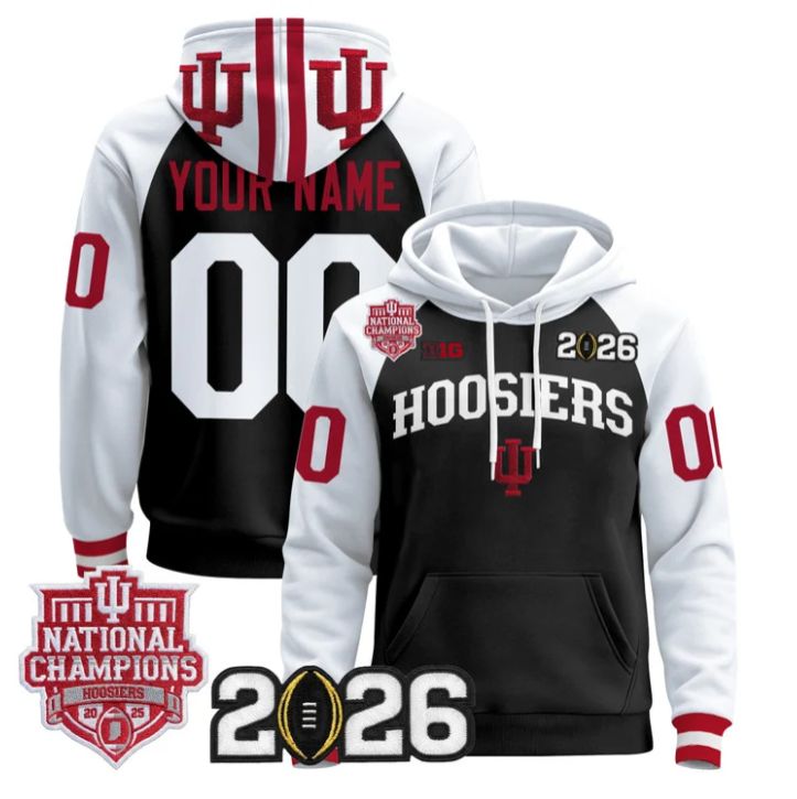 Custom Indiana Hoosiers Pullover Hoodie 2025 National Champions Stitched Black Alternate