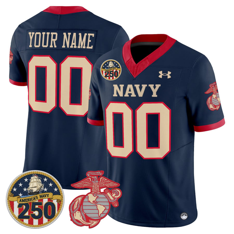 Custom Navy Midshipmen Jersey Name, Number USMC 250th Patch Stitched