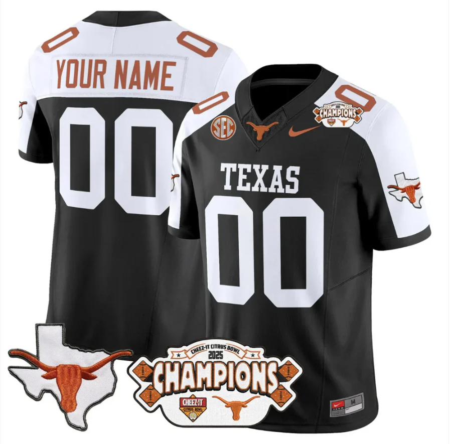 Custom Texas Longhorn Jersey 2025 State Map Citrus Bowl Champions Stitched