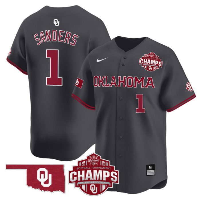 Cydney Sanders Jersey #1 Oklahoma Sooners 2025 SEC Champions Patch Limited Stitched Anthracite