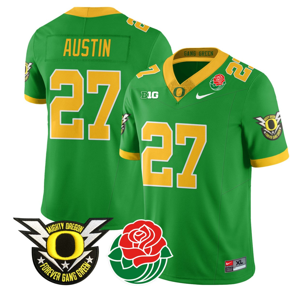 Daylen Austin Jersey #27 Oregon Ducks 2024 Mighty Rose Bowl Patch N2 Green
