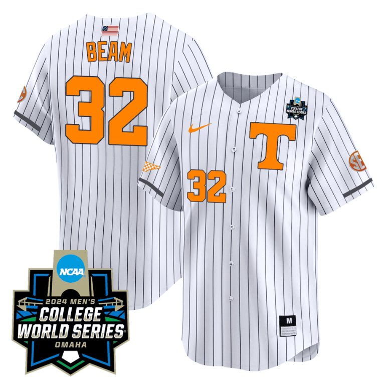 Drew Beam Jersey #32 Tennessee Volunteers 2024 College World Series Patch Vapor Premier Limited NCAA Baseball Stitched Pinstripe