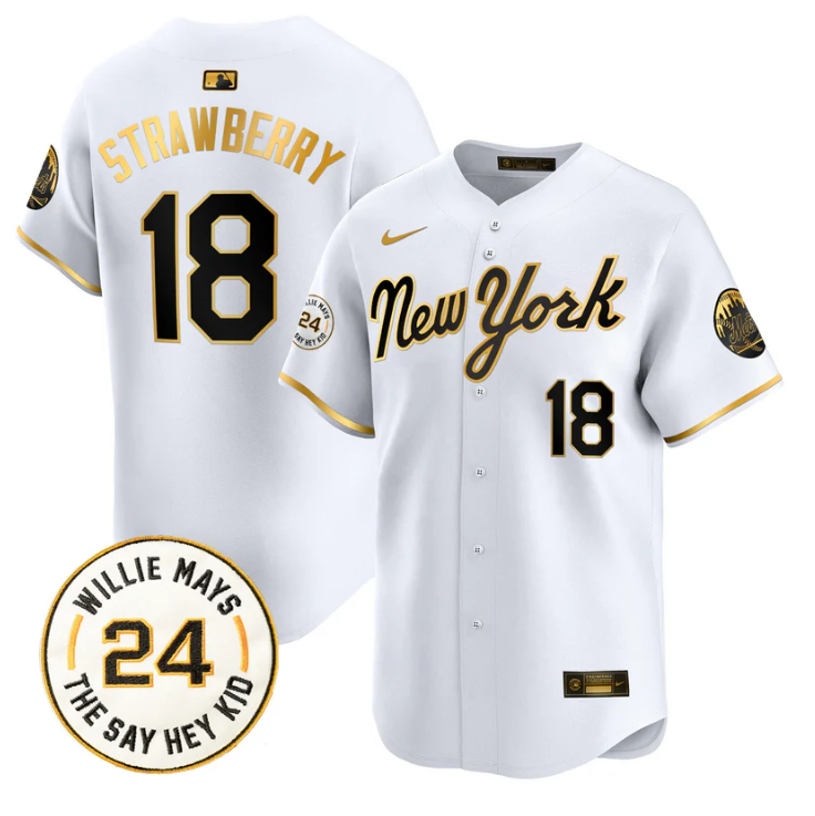 Darryl Strawberry Jersey #18 Mets Willie Mays Patch Vapor Premier Limited Stitched New York Gold