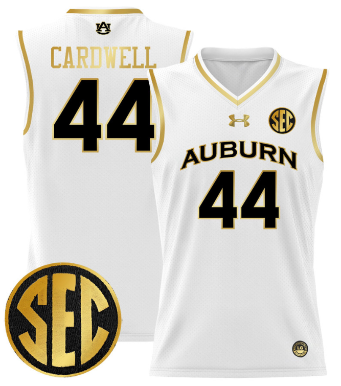 Dylan Cardwell Jersey #44 Auburn Tigers 2024 Lightweight Basketball White Gold