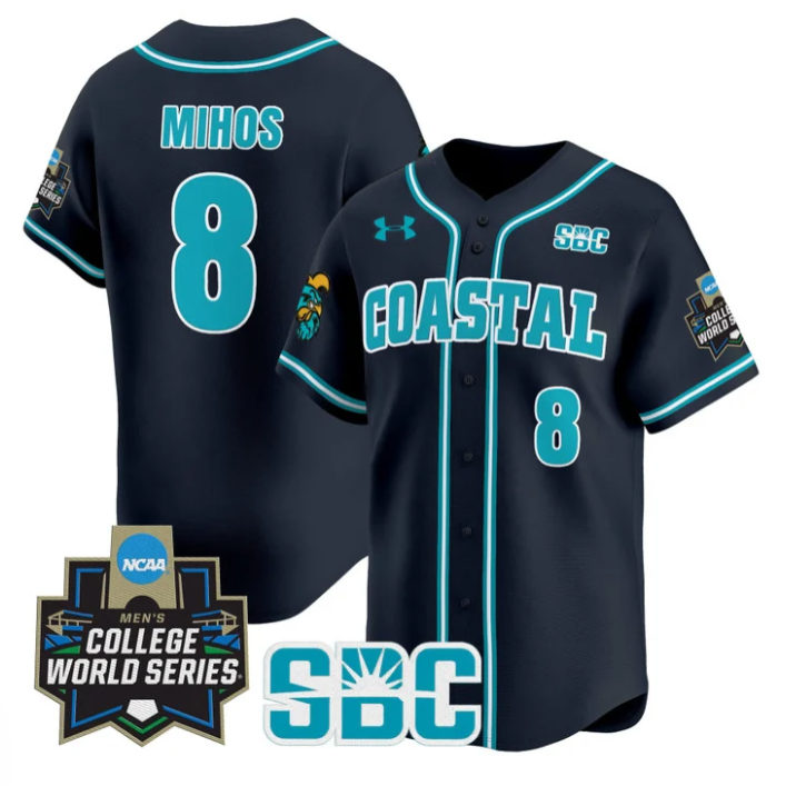 Dean Mihos Jersey #8 Coastal Carolina Chanticleers 2025 World Series Navy