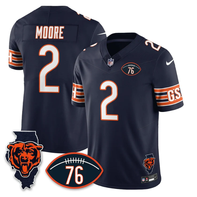 DJ Moore Jersey #2 Honor Steve McMichael All Stitched Navy