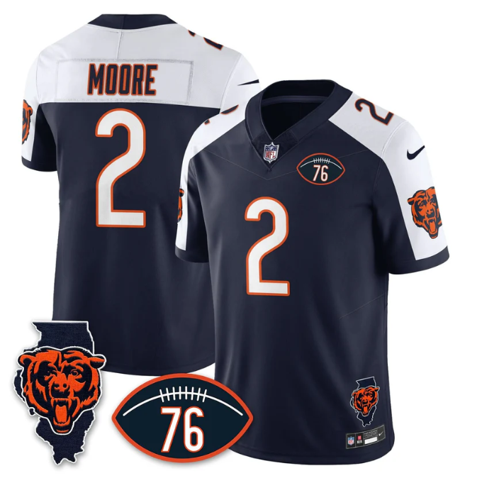 DJ Moore Jersey #2 Honor Steve McMichael All Stitched Navy Alter