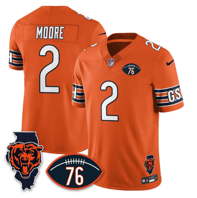 DJ Moore Jersey #2 Honor Steve McMichael All Stitched Orange