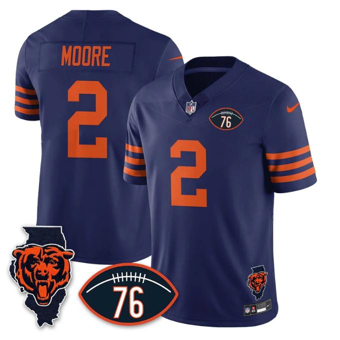 DJ Moore Jersey #2 Honor Steve McMichael All Stitched Throwback