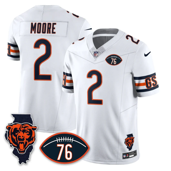 DJ Moore Jersey #2 Honor Steve McMichael All Stitched White